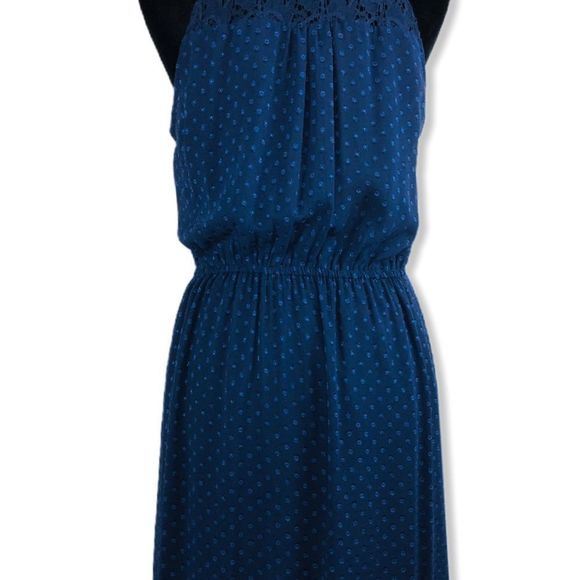 Daniel Rainn Navy Swiss Dot Keyhole Sleeveless Ribbon Trim Maxi Dress size M - Picture 10 of 16
